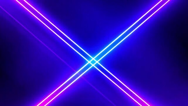Abstract Neon Light X Shape Animation with Purple and Pink Glow on Dark Background, 4k video