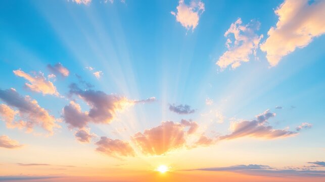 A spectacular sunrise illuminating the sky with vibrant colors and soft clouds, symbolizing hope and new beginnings.