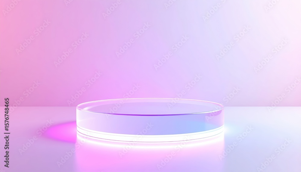 Poster minimalist round illuminated platform with soft pink purple gradient background perfect for product 