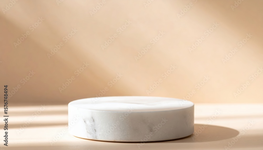 Aufkleber minimalist round white marble pedestal or table with smooth surface and subtle shadows in a soft neu