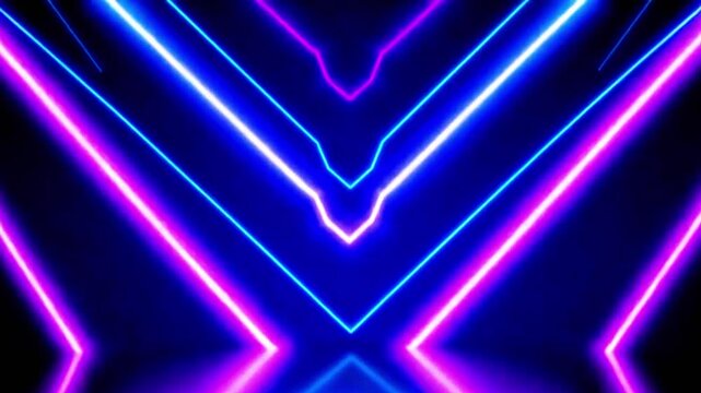 Neon V Shape Light Animation with Glowing Pink and Blue Lines on Futuristic Dark Background, 4k video