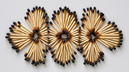 Burnt matches arranged in floral patterns eps