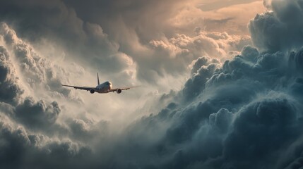 Commercial Airplane Flight Through Dark Storm Clouds