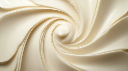 Vanilla swirl on neutral grey with diagonal lighting, empty center for promo