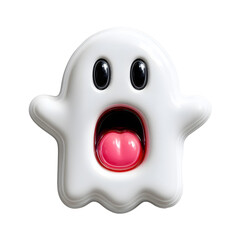Glossy White Ghost Figure with Wide Open Mouth and Black Oval Eyes.