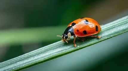 Obraz premium Ladybug on blade of grass