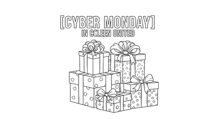 Collection of gift boxes with bows for cyber monday isolated on transparent background