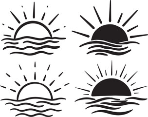 Stylized sunrise over a landscape silhouette