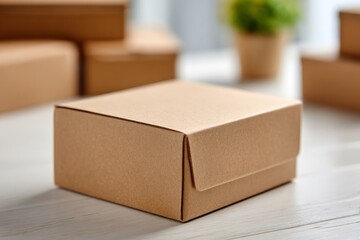 Sustainable tech packaging on a clean white surface, highlighting eco-friendly design and minimalist branding.