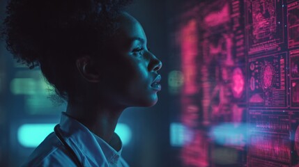 Future Healthcare AI Woman Analyzing Data Display