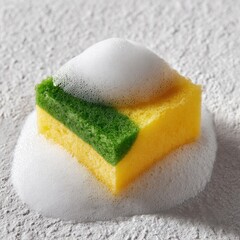 Yellow and green sponge in suds