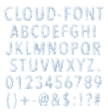 A creative cloud font including alphabet, number, and symbol