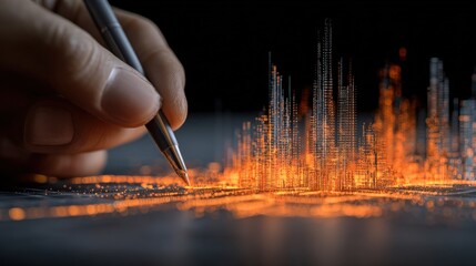 Futuristic data analysis visualization with glowing digital graph and holographic interface highlighting technology and innovation concepts