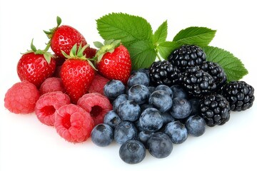 Assortment of Fresh Berries A Colorful and Healthy Medley of Strawberries, Blueberries, Raspberries, and Blackberries