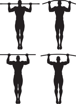 Man performing a pull up on a horizontal bar silhouette