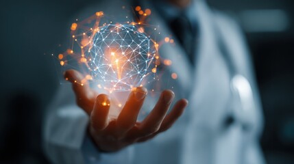 Doctor Hand Holding Futuristic Technology Network Sphere