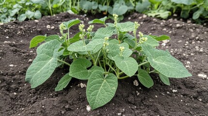 Young plant sprouts in dark soil