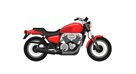 Red motorcycle illustration, side view, flat design.