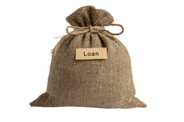 Sack of money labeled "Loan"