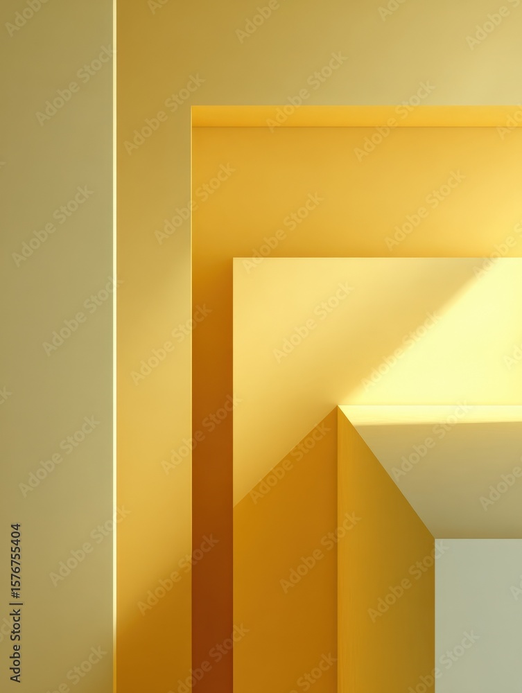 Poster abstract geometric shapes with shadows and light in yellow and beige colors creating modern minimal 