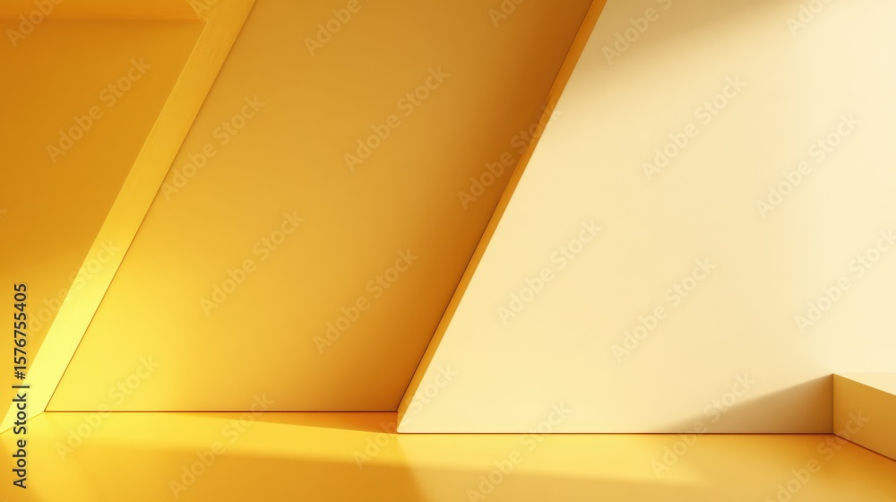 Poster modern minimalistic interior design with angular geometric shapes and warm yellow lightcreating a st