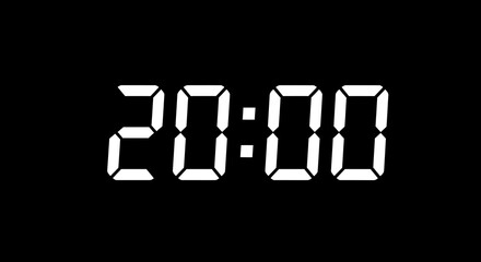 Digital clock displaying the time 20:00 in white against a black background.
