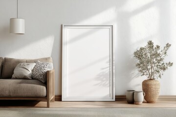 Empty Wall Frame Mockup in Cozy Living Room