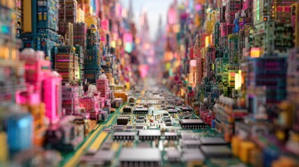Obraz premium Digital Future City Circuit Board Architecture