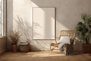 Empty Wall Frame Mockup in Cozy Living Room