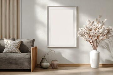 Empty Wall Frame Mockup in Cozy Living Room