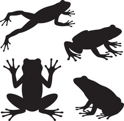 Naklejka premium Cute Frog Silhouette VectorJumping Frog Illustration DesignWild Pond Frog Silhouette ArtTree Frog Vector GraphicFrog Sitting in Nature Silhouette