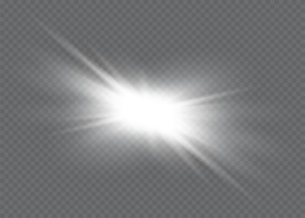 Obraz premium White glowing light explodes on a transparent background. Vector illustration of light decoration effect with ray.
