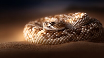 Obraz premium coiled rattlesnake ready to strike, dramatic lighting, survival instinct showcase