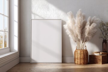 Empty Wall Frame Mockup in Cozy Living Room