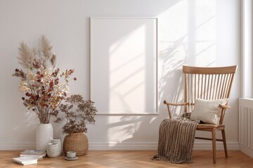 Empty Wall Frame Mockup in Cozy Living Room