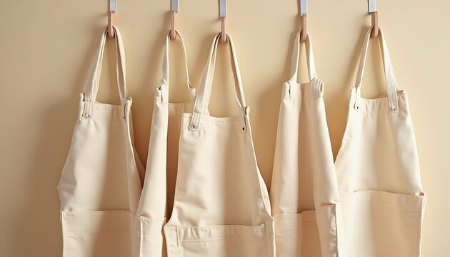 Aprons Hanging on Hooks Kitchen or Workshop Organization