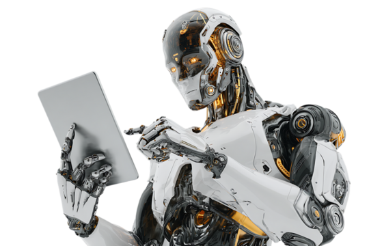 Futuristic robot interacting with technology. - Powered by Adobe