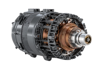 Close up of an electric motor's intricate internal components.