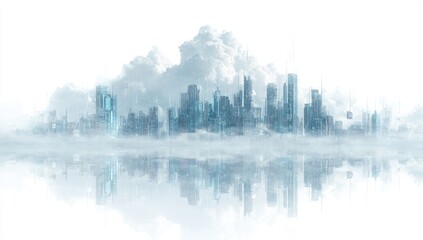 Fototapeta premium City skyline reflected on a misty cloud layer