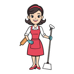 Beautiful housewife smiles while cleaning the room, wiping surfaces and organizing neatly, creating a fresh, cozy, and welcoming home atmosphere.
