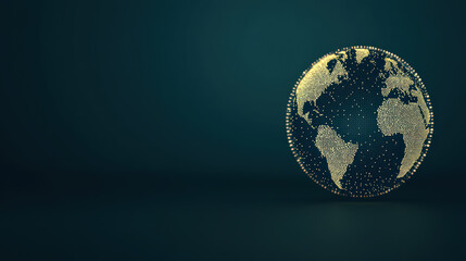 Fototapeta premium Glowing digital globe composed of golden dots on dark background, representing futuristic and dynamic world map