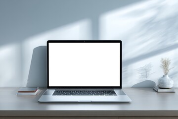 Laptop with Empty Screen for Mockup Design in Office