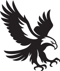 Soaring eagle in silhouette flying pose, Powerful bird vector illustration