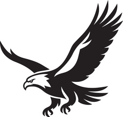 Soaring eagle black and white vector art, Flying raptor in strong illustration