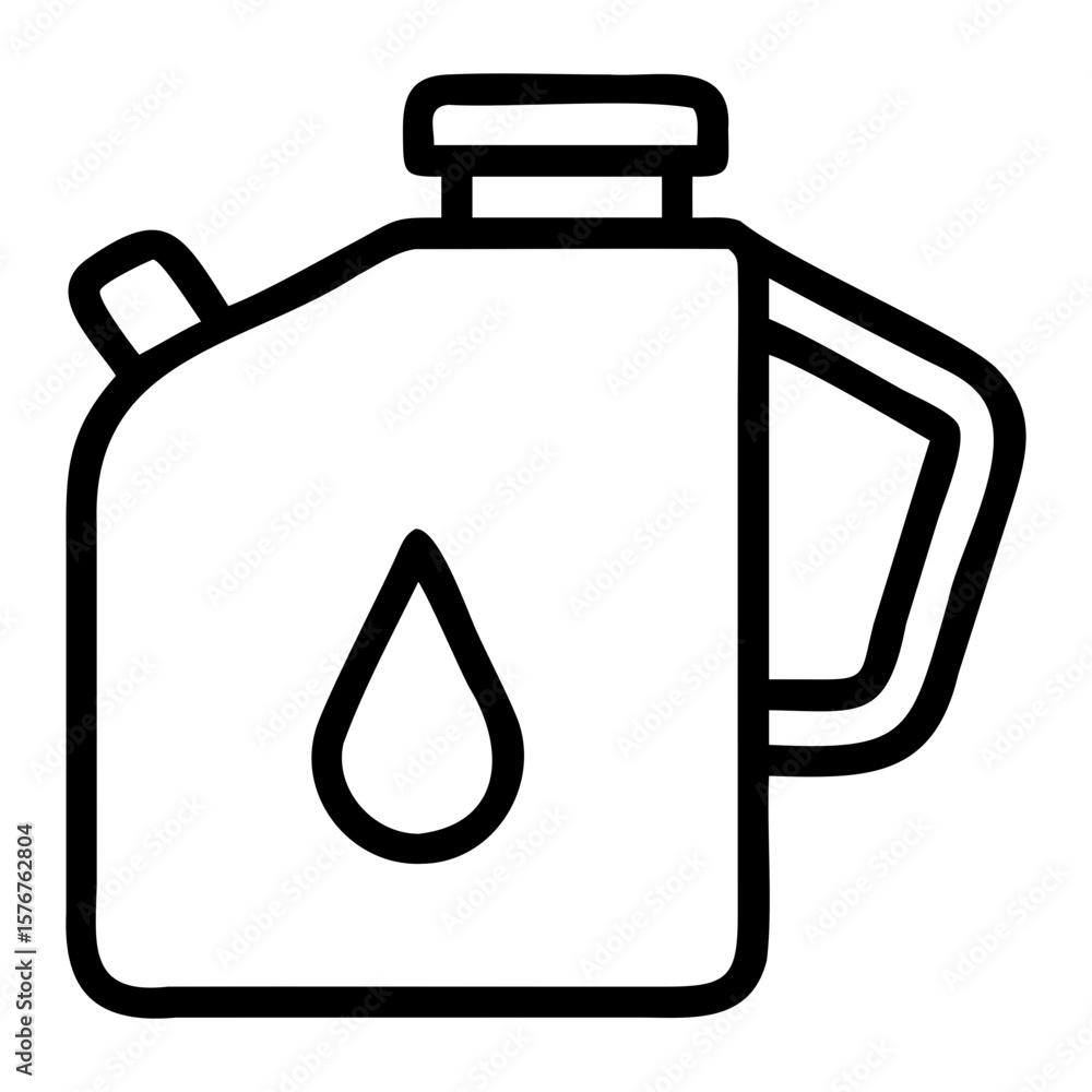Poster illustration of a container with a handle and a spout, featuring a prominent teardrop symbol design