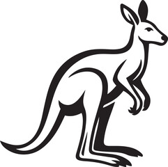 Kangaroo illustration stylish black and white, Hopping marsupial graphic for print