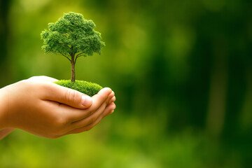 Environment Earth Day Concept, a hands of trees growing seedlings , Generative ai
