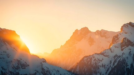 Sunburst over snowy Alpine peaks