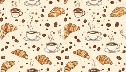 Coffee and Croissant Pattern for Breakfast Decor