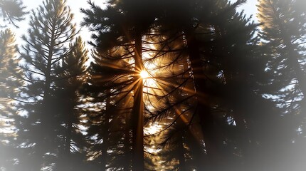 Sunburst through pine forest majesty